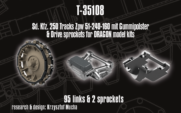 1/35 QuickTracks T-35108 Sd.Kfz. 250 Tracks Zpw 51-240-160 mit Gummipolster & Drive Sprockets for Dragon