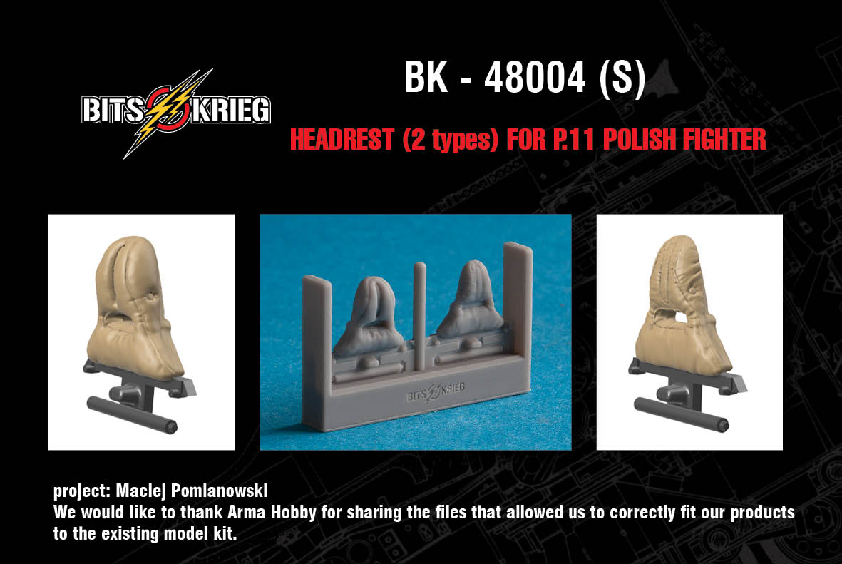 1/48 BitsKrieg BK48004S Pilot's Headrests (2 variants) for PZL P.11c Polish Fighter (Arma Hobby)