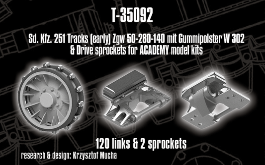 1/35 QuickTracks T-35092 Sd.Kfz. 251 Tracks (early) & Drive sprockets for ACADEMY model kits