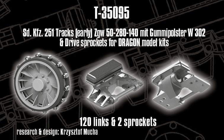 1/35 QuickTracks T-35095 Sd.Kfz. 251 Tracks (early) & Drive sprockets for DRAGON model kits