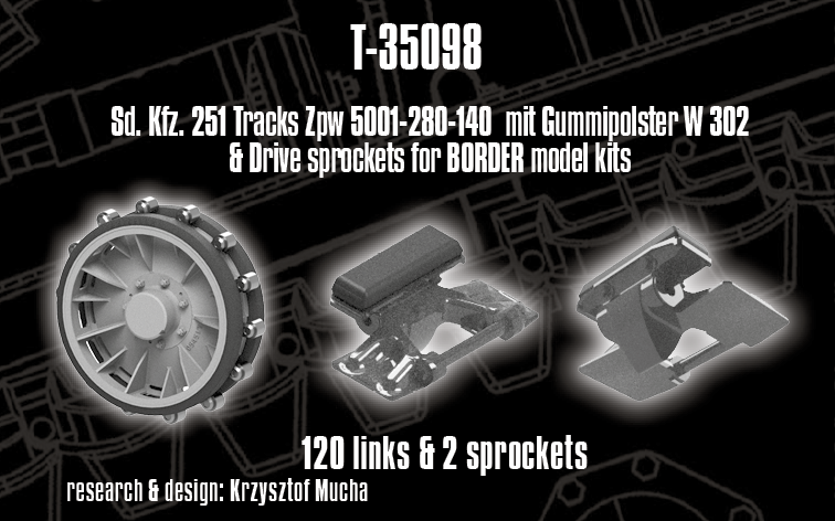 1/35 QuickTracks T-35098 Sd.Kfz. 251 Tracks Zpw 5001-280-140 & Drive sprockets for BORDER model kits