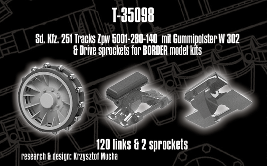 1/35 QuickTracks T-35098 Sd.Kfz. 251 Tracks Zpw 5001-280-140 & Drive sprockets for BORDER model kits