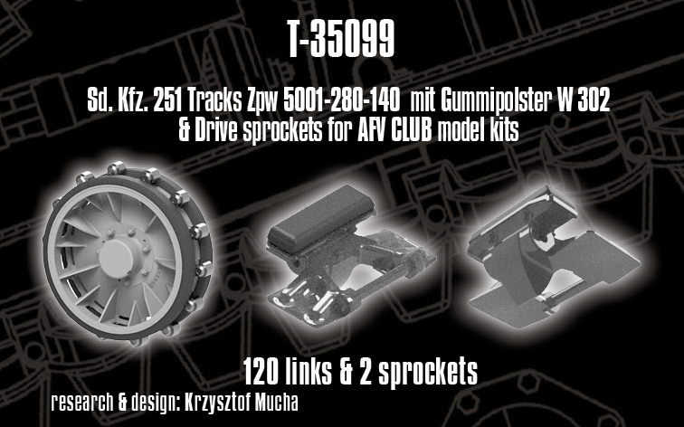 1/35 QuickTracks T-35099 Sd.Kfz. 251 Tracks Zpw 5001-280-140 & Drive sprockets for AFV Club model kits