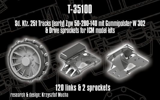 1/35 QuickTracks T-35100 Sd.Kfz. 251 Tracks Zpw 5001-280-140 & Drive sprockets for ICM model kits