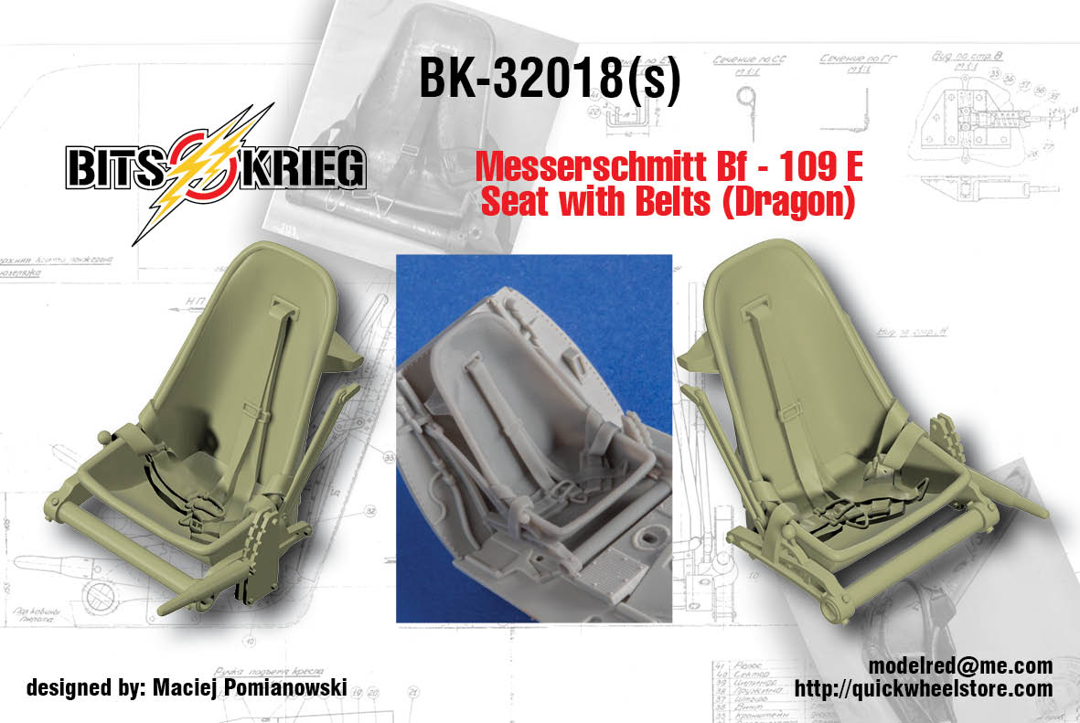 1/32 BitsKrieg BK32018 Messerschmitt Bf-109 E Seat with Belts (Dragon)