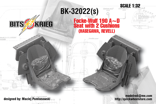 1/32 BitsKrieg BK32022 Focke-Wulf 190 A~D Seat with 2 Cushions (Hasegawa, Revell)