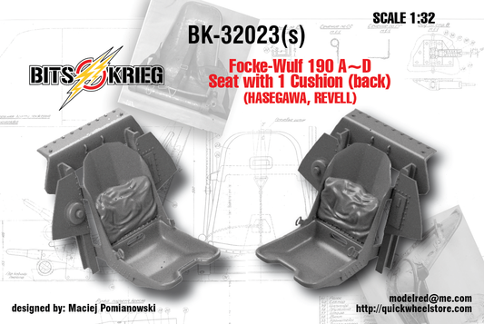 1/32 BitsKrieg BK32023 Focke-Wulf 190 A~D Seat with Back Cushion (Hasegawa, Revell)