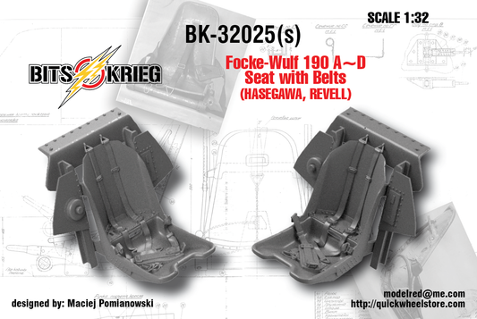 1/32 BitsKrieg BK32025 Focke-Wulf 190 A~D Seat with Belts (Hasegawa, Revell)