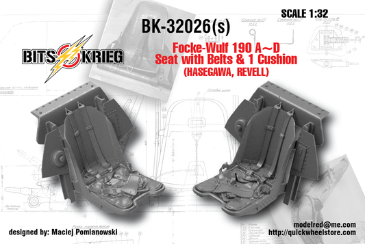 1/32 BitsKrieg BK32026 Focke-Wulf 190 A~D Seat with Belts & 1 Cushion (Hasegawa, Revell)