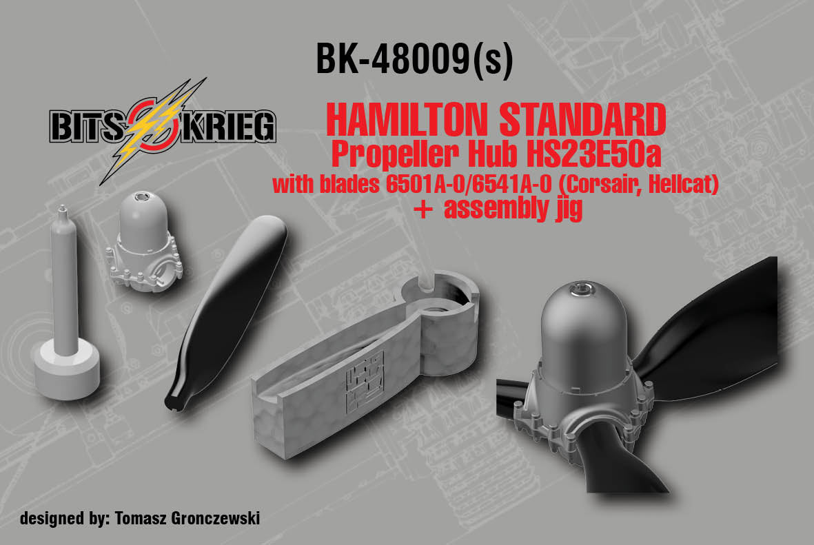 1/48 BitsKrieg BK48009S Hamilton Standard Propeller Hub HS23E50a with blades 6501A-0/6541A-0 (Corsair, Hellcat) + Jig