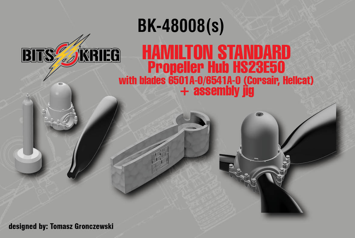 1/48 BitsKrieg BK48008S Hamilton Standard Propeller Hub HS23E50 with blades 6501A-0/6541A-0 (Corsair, Hellcat) + Jig