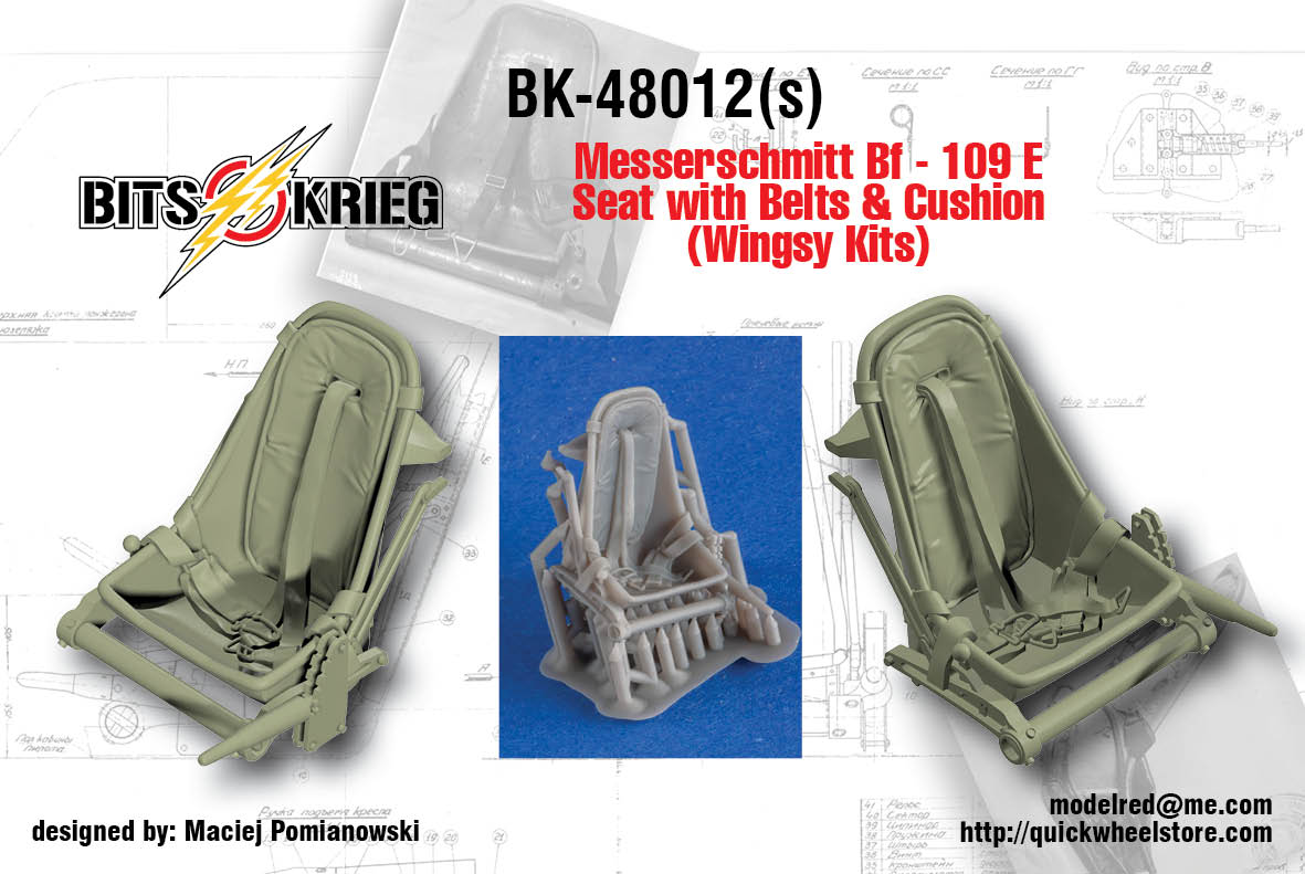 1/48 BitsKrieg BK48012S Messerschmitt Bf-109 E Seat with Belts & Cushion (Wingsy)