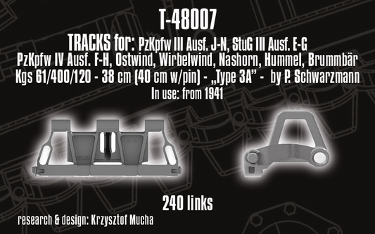 1/48 QuickTracks T-48007 Tracks for Pz.Kpfw. III Ausf. J-N; StuG III Ausf. E-G; Pz.Kpfw. IV Ausf. F-H; Ostwind; Wirbelwind; Nashorn; Hummel; Brummbar - "type 3A". 1941+ prod.