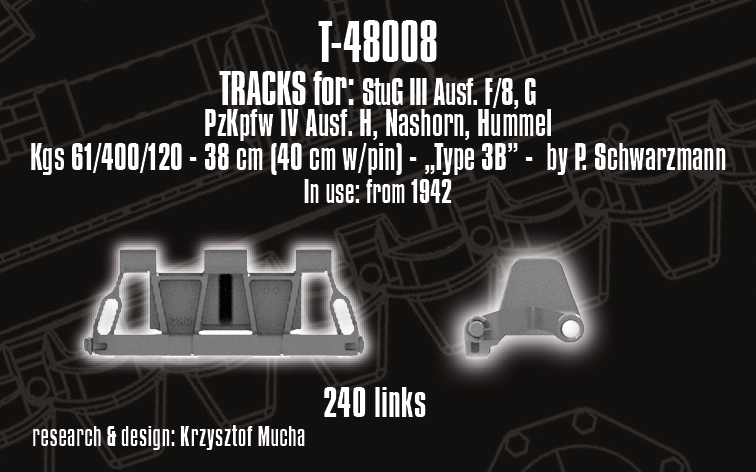 1/48 QuickTracks T-48008 Tracks for StuG III Ausf. F/8, G; Pz.Kpfw. IV Ausf. H; Nashorn; Hummel - "type 3B". 1942+ prod.