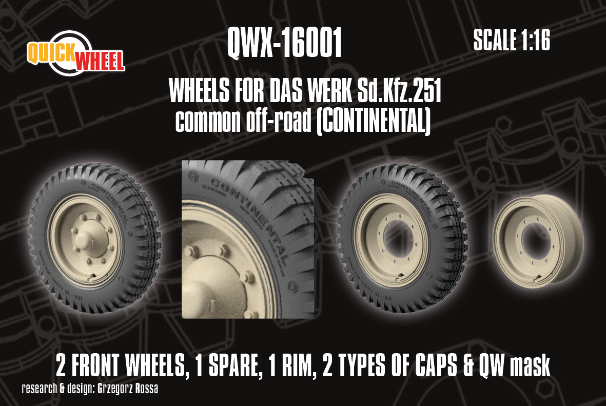 1/16 QuickWheel QWX-16001 Corrected Sd.Kfz. 251 Front Wheels for Das Werk kits - common off-road (continental)