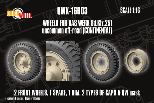 1/16 QuickWheel QWX-16003 Corrected Sd.Kfz. 251 Front Wheels for Das Werk kits - Uncommon off-road (continental)