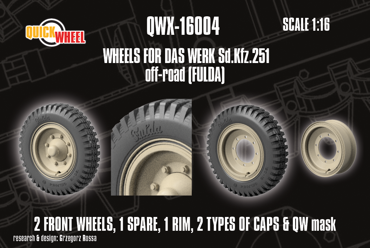 1/16 QuickWheel QWX-16004 Corrected Sd.Kfz. 251 Front Wheels for Das Werk kits - off-road tread (fulda))