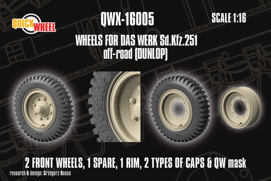 1/16 QuickWheel QWX-16005 Corrected Sd.Kfz. 251 Front Wheels for Das Werk kits - off-road tread (dunlop)