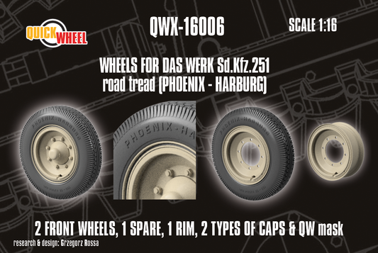 1/16 QuickWheel QWX-16006 Corrected Sd.Kfz. 251 Front Wheels for Das Werk kits - road tread