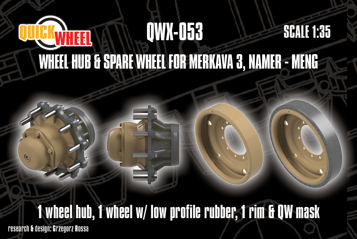 1/35 QuickWheel QWX-053 IDF Merkava 3 / Namer Wheel Hub, Spare Wheel (Late) & Rim - MENG