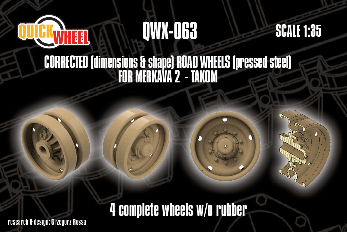 1/35 QuickWheel QWX-063 IDF Merkava 2 Pressed Steel Road Wheels without rubbers x4 - Takom