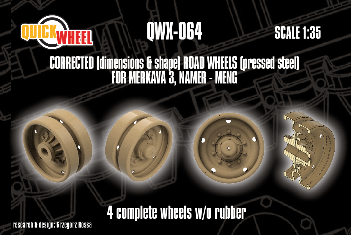 1/35 QuickWheel QWX-064 IDF Merkava 3 / Namer Pressed Steel Road Wheels without rubbers x4 - MENG