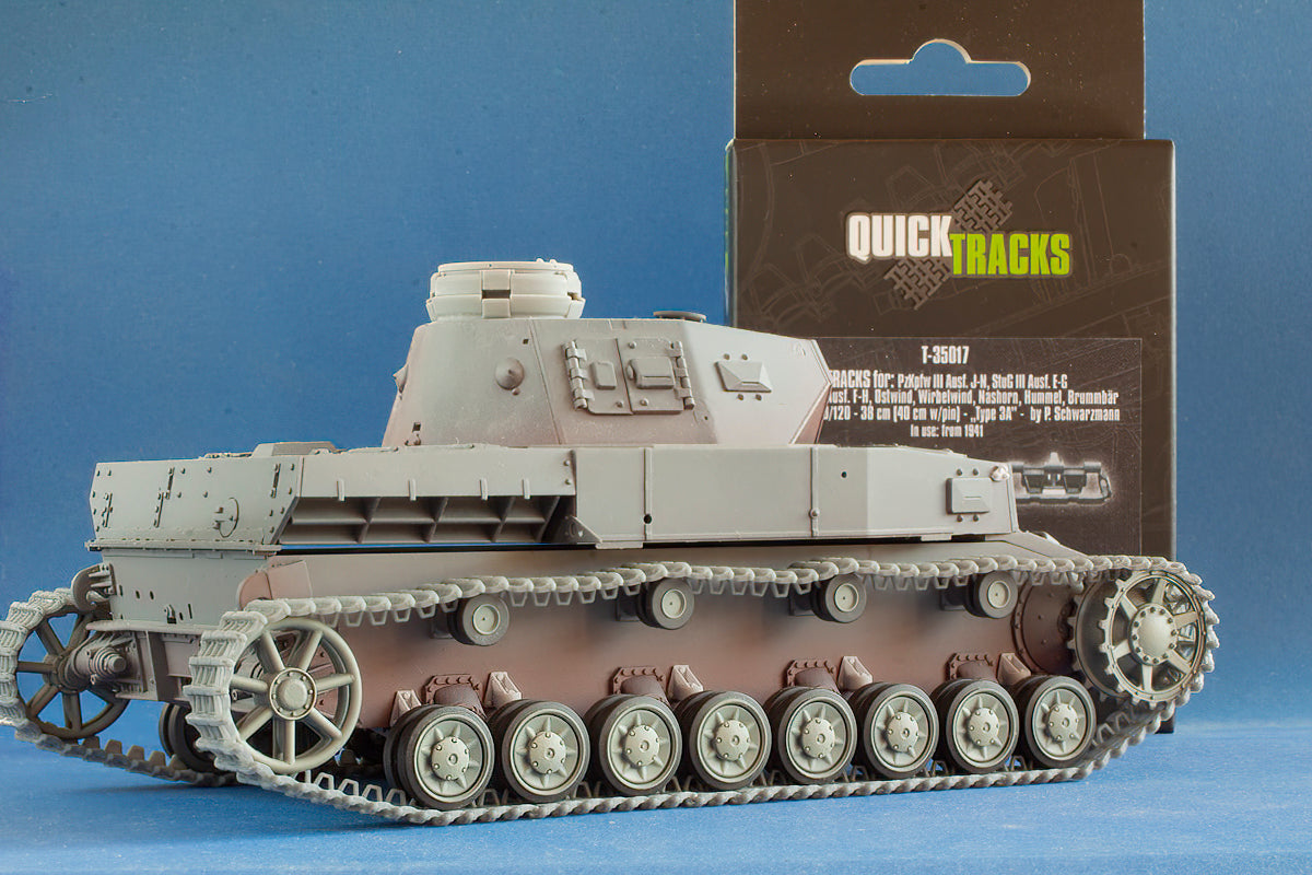 1/35 QuickTracks T-35017 Tracks for Pz.Kpfw. III Ausf. J-N; StuG III Ausf. E-G; Pz.Kpfw. IV Ausf. F-H; Ostwind; Wirbelwind; Nashorn; Hummel; Brummbar - "type 3A". 1941+ prod.