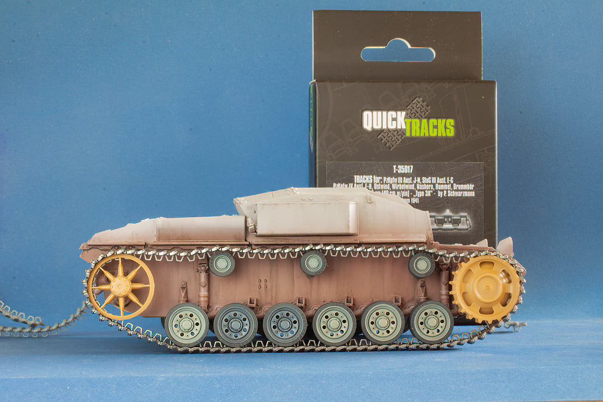 1/35 QuickTracks T-35017 Tracks for Pz.Kpfw. III Ausf. J-N; StuG III Ausf. E-G; Pz.Kpfw. IV Ausf. F-H; Ostwind; Wirbelwind; Nashorn; Hummel; Brummbar - "type 3A". 1941+ prod.