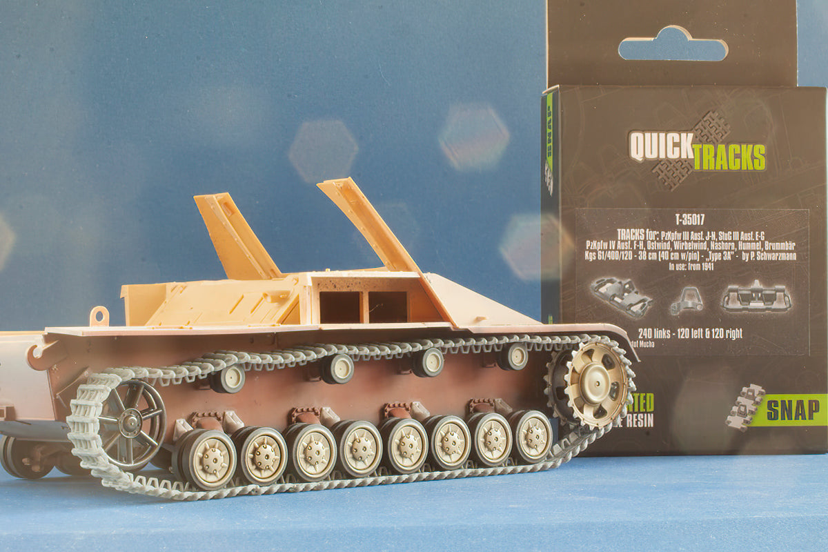 1/35 QuickTracks T-35017 Tracks for Pz.Kpfw. III Ausf. J-N; StuG III Ausf. E-G; Pz.Kpfw. IV Ausf. F-H; Ostwind; Wirbelwind; Nashorn; Hummel; Brummbar - "type 3A". 1941+ prod.