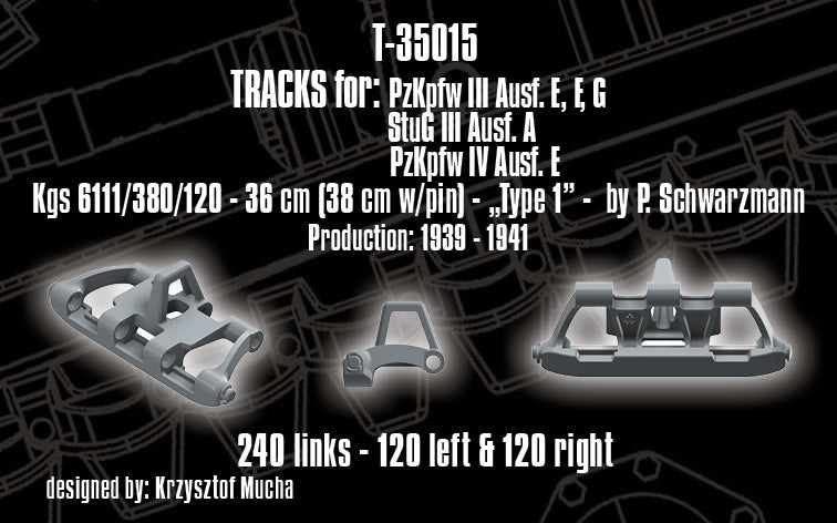 1/35 QuickTracks T-35015 Tracks for Pz.Kpfw. III Ausf. E, F, G; StuG III Ausf. A; Pz.Kpfw. IV Ausf. E - "type 1" 1939-1941 prod.