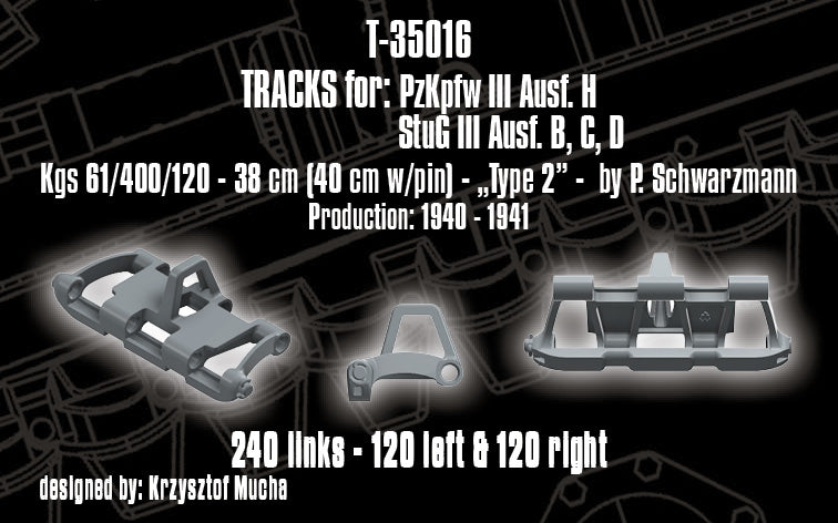 1/35 QuickTracks T-35016 Tracks for Pz.Kpfw. III Ausf. H; StuG III Ausf. B, C, D - "type 2" 1940-1941 prod.