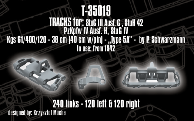 1/35 QuickTracks T-35019 Tracks for StuG III Ausf. G; Pz.Kpfw. IV Ausf. H; StuG IV - "type 5A". 1942+ prod.