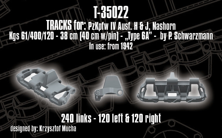 1/35 QuickTracks T-35022 Tracks for Pz.Kpfw. IV Ausf. H & J; Nashorn - "type 6A". 1942+ prod.