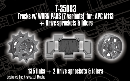 1/35 QuickTracks T-35083 Tracks (Worn Pads) for APC M113 + Drive Sprockets & Idler wheels