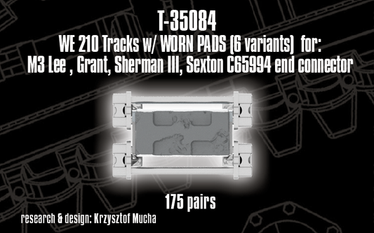 1/35 QuickTracks T-35084 TWE210 type Tracks (Worn Pads) for US Ram; Sexton; Grant; Sherman III