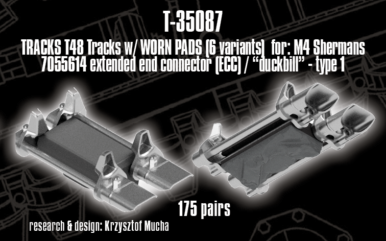 1/35 QuickTracks T-35087 T48 type Tracks (Worn Pads) for M4 Sherman; EEC / "Duckbill" Type 1