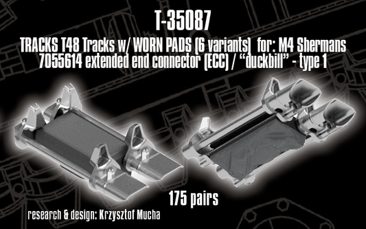 1/35 QuickTracks T-35087 T48 type Tracks (Worn Pads) for M4 Sherman; EEC / "Duckbill" Type 1