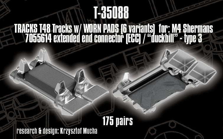 1/35 QuickTracks T-35088 T48 type Tracks (Worn Pads) for M4 Sherman; EEC / "Duckbill" Type 3