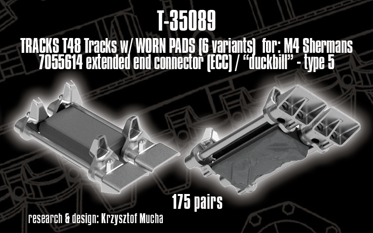 1/35 QuickTracks T-35089 T48 type Tracks (Worn Pads) for M4 Sherman; EEC / "Duckbill" Type 5