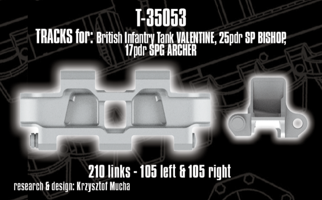 1/35 QuickTracks T-35053 Tracks for British Infantry Tank Valentine; 25pdr SP Bishop; 17pdr SPG Archer