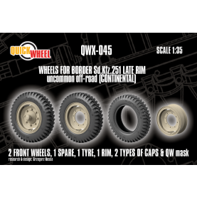 1/35 QuickWheel QWX-045 Front wheels + Spare Wheel, Tyre & Rim for Border Sd.Kfz. 251 - Late rim, uncommon off-road