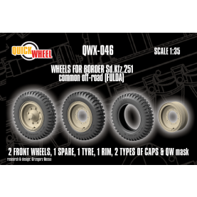 1/35 QuickWheel QWX-046 Front wheels + Spare Wheel, Tyre & Rim for Border Sd.Kfz. 251 - common off-road (Fulda)