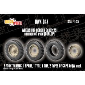 1/35 QuickWheel QWX-047 Front wheels + Spare Wheel, Tyre & Rim for Border Sd.Kfz. 251 - common off-road (Dunlop)