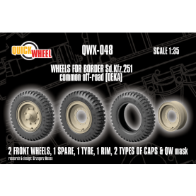 1/35 QuickWheel QWX-048 Front wheels + Spare Wheel, Tyre & Rim for Border Sd.Kfz. 251 - common off-road (Deka)