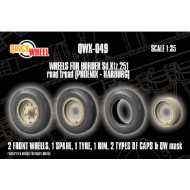 1/35 QuickWheel QWX-049 Front wheels + Spare Wheel, Tyre & Rim for Border Sd.Kfz. 251 - road tread